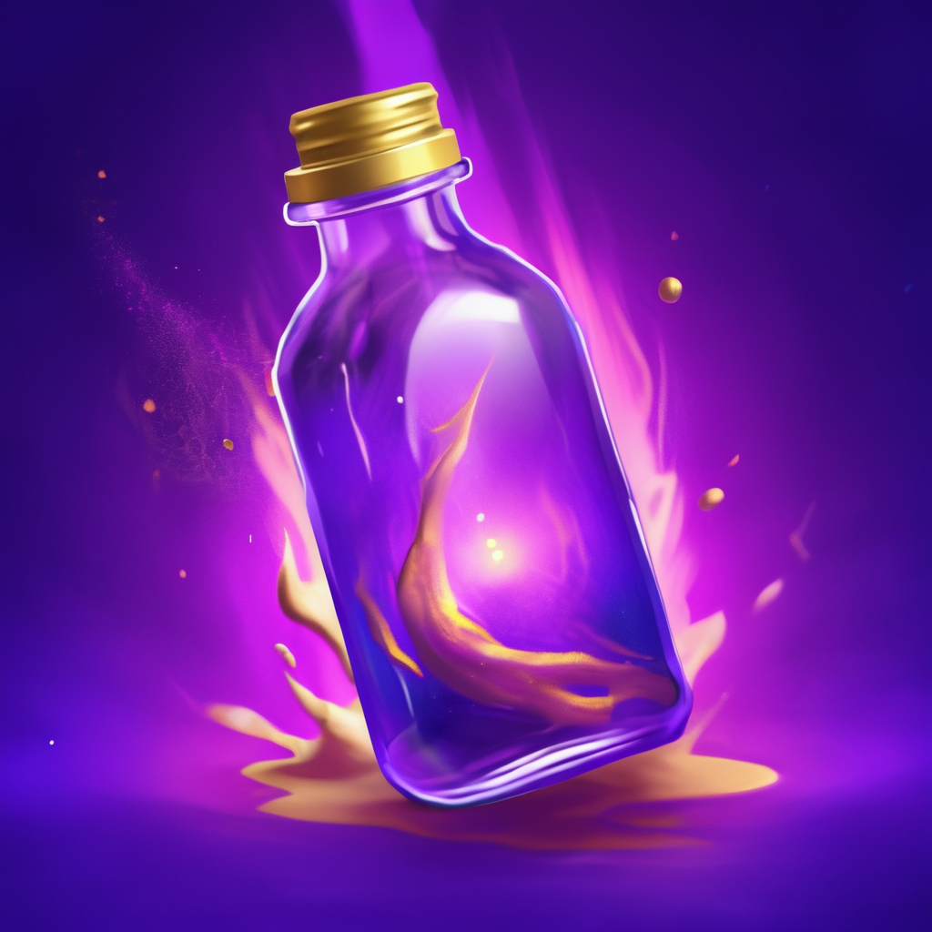 06822-2965159991-SkillIcon,A clear glass bottle with golden quicksand in it, the purple magic fireball fell from above, with a blue background,.png